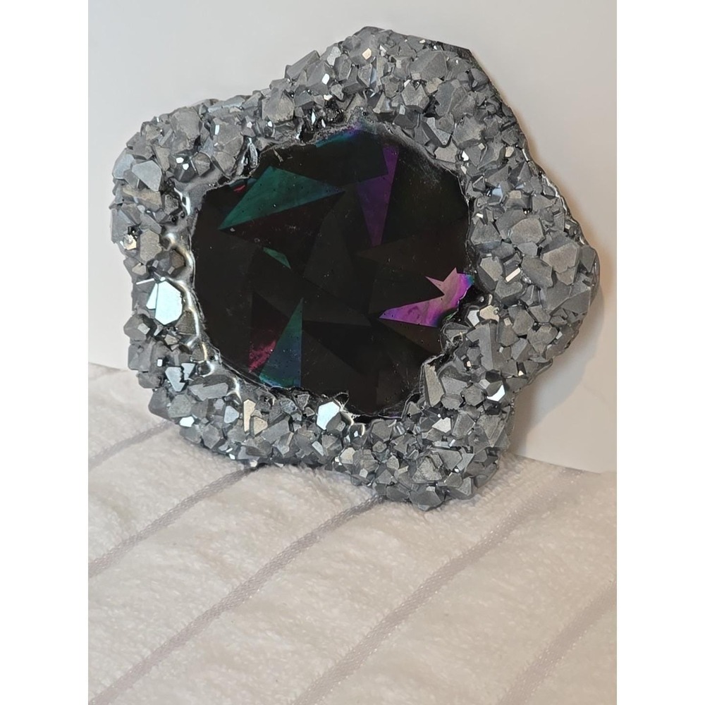 Holograohic Handmade Resin Crystal Edge Trinket‎ Holder Black Silver 780